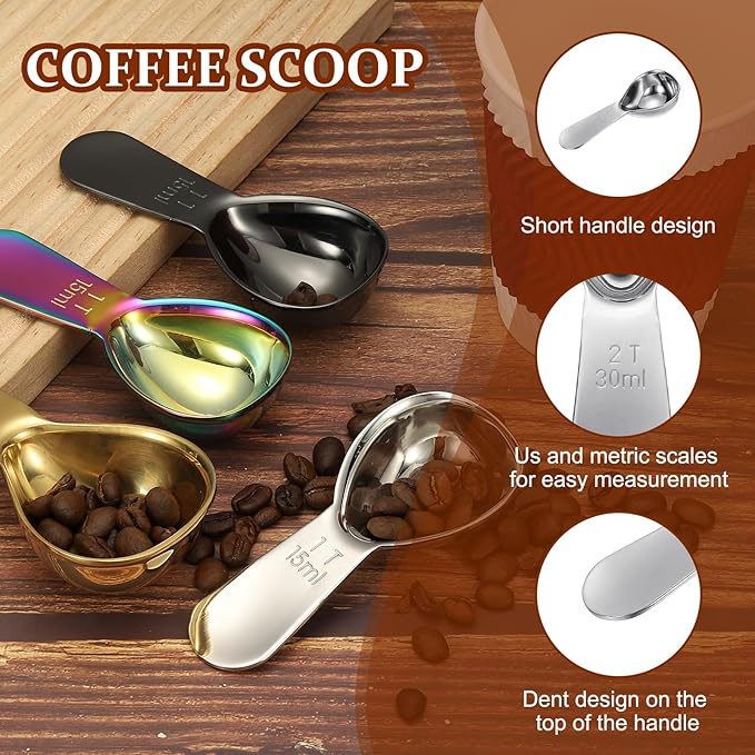 uxcell 2Pcs Stainless Steel Coffee Scoop, 30ml Short Handle Measuring Spoon for Ground Coffee Tea Sugar Kitchen Gifts, Silver