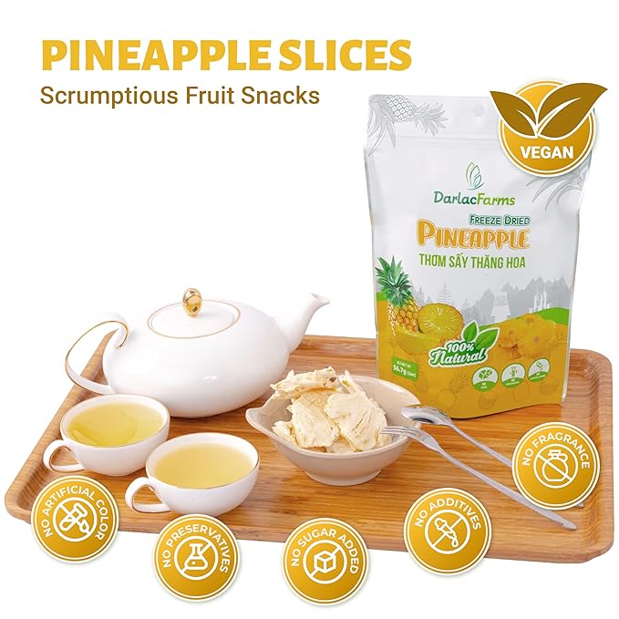 DARLAC FARMS Freeze Dried Pineapple Slices, Pack 6, No Sugar Added, Healthy Fruit Snacks for Kids, Adults & All Ages, Premium Organic Crispy Crunchy Snacks, Tea, Smoothie, 2 Oz Each