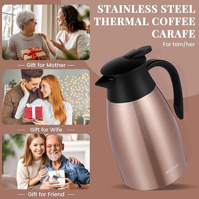 51 Oz Thermal Coffee Carafe, Stainless Steel Insulated Vacuum coffee crafts to keep coffee hot, 1.5 Liter Tea Water Coffee and Beverage Dispenser (Copper)