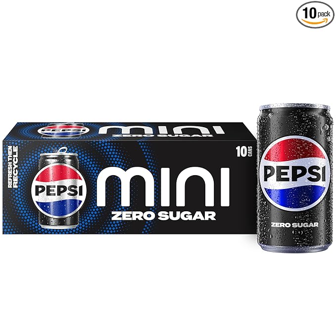 Pepsi Zero Sugar Cola Soda Pop, 7.5 Ounce Mini Cans, (10 Pack) (Packaging May Vary)