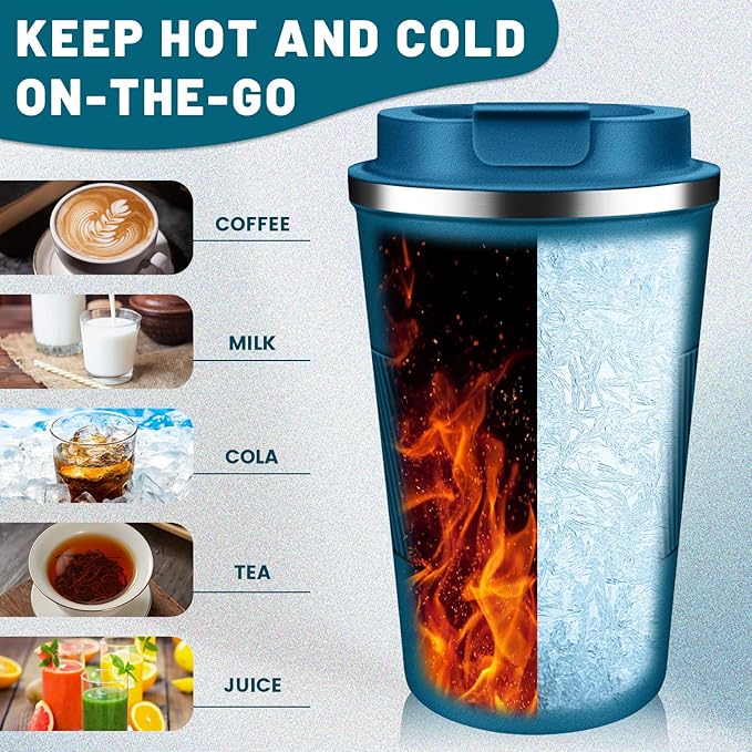 Insulated Coffee Tumblers with Flip Lid 12oz / 17oz, Stainless Steel Travel Coffee Mug Leak Proof, Vacuum Insulated Coffee Mug Reusable Cup, Keeps Cold and Hot for Coffee Tea