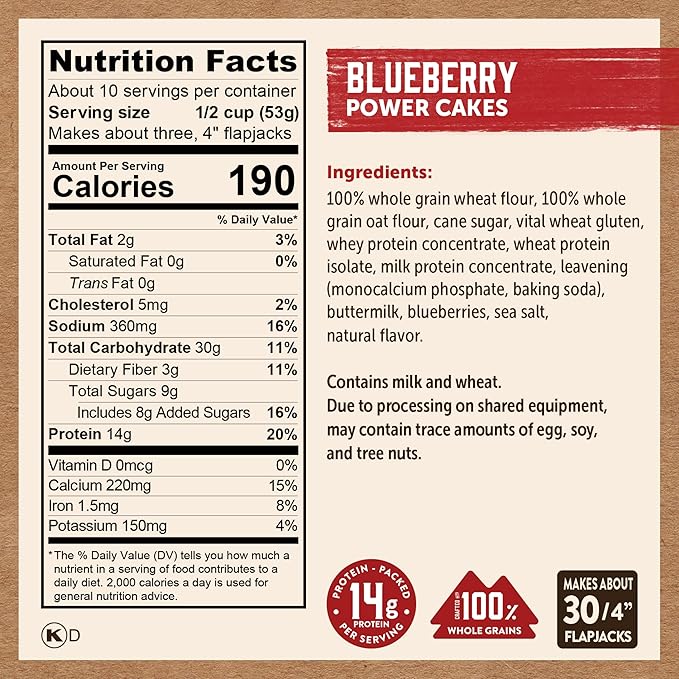 Kodiak Cakes Power Cakes Protein Pancake Mix & Waffle Mix - 100% Whole Grain - Blueberry (Pack of 6)
