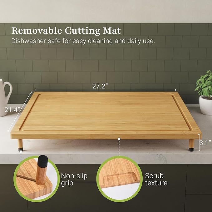 Prosumer's Choice Bamboo Stove Top Cover Board - Versatile Wooden Cutting Board for Kitchen with Adjustable Legs and Juice Grooves- Large Surface and Durable for Stoves, 27.2 x 21.4 x 3.1 Inches