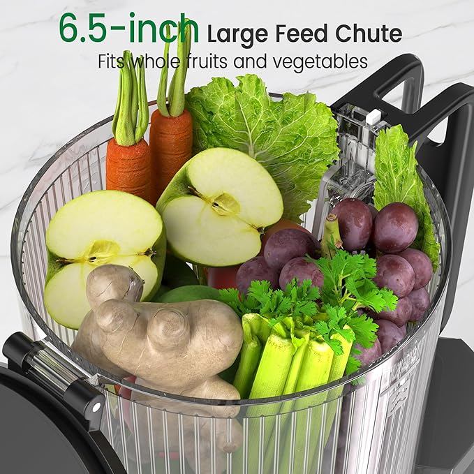 J8 Cold Press Juicer, 6.5" Extra Wide Feed Chute Juicer Machines, 350W Slow Juicer Machines with High Juice Yield for Whole Vegetables & Fruits, BPA Free (Titanium Gray)