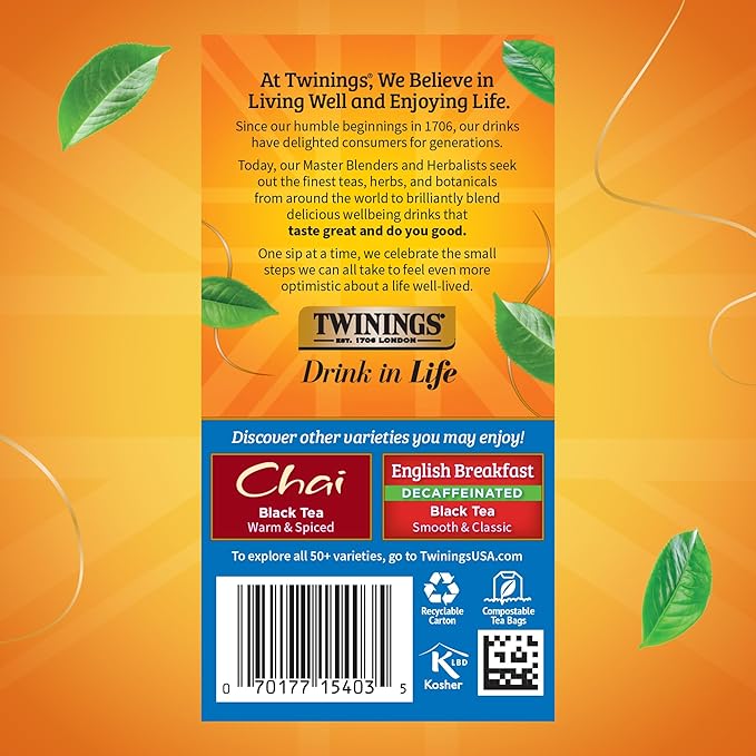 Twinings Variety Pack Black Tea Bags, 20 Count (Pack of 1), Includes English Breakfast, Earl Grey, Irish Breakfast, and Lady Grey, Caffeinated, Enjoy Hot or Iced, 20 Teabags