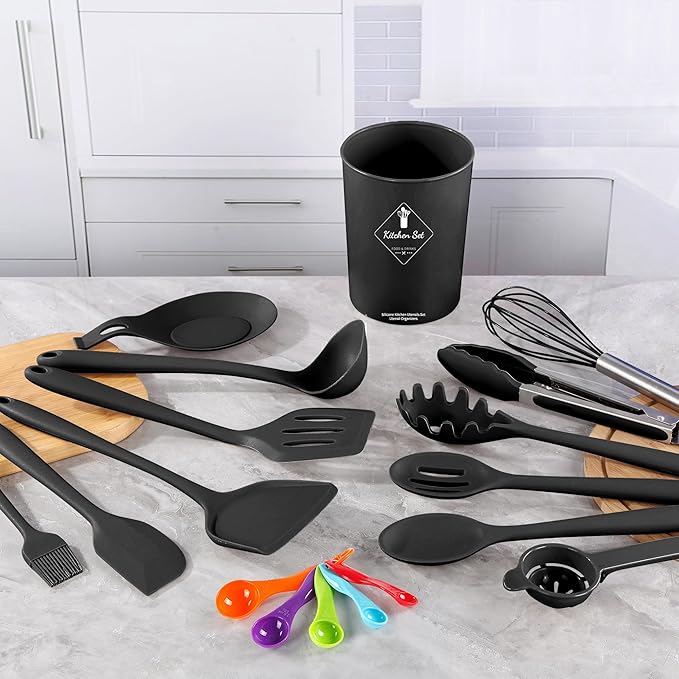 18 Pcs Cooking Utensils Set, Kitchen Utensils Set with Utensil Holder, 446°F Heat Resistant Silicone Spatula Set, Kitchen Gadgets Tools Set for Nonstick Cookware BPA FREE