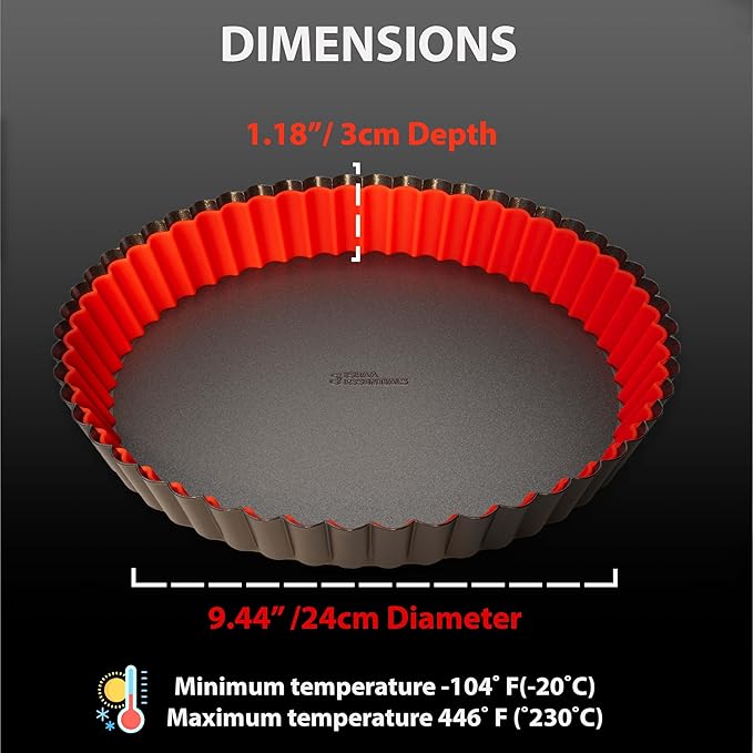 Fluted Tart Pan 9 inch Removable Bottom-Round Oreo Tart Pan with Crust Shaper Ring-Nonstick Carbon Steel Tart Molds for Baking, Fruit Tart, Pies & Quiche Baking Dish