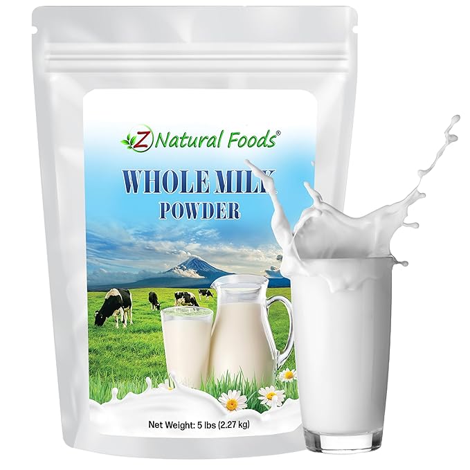 Z Natural Foods Premium Whole Milk Powder - Powdered Milk for Baking, Cooking, Drinks - Dry Milk Powder, Pasteurized, Non-GMO, Gluten-Free, Kosher-Certified, 5 lbs