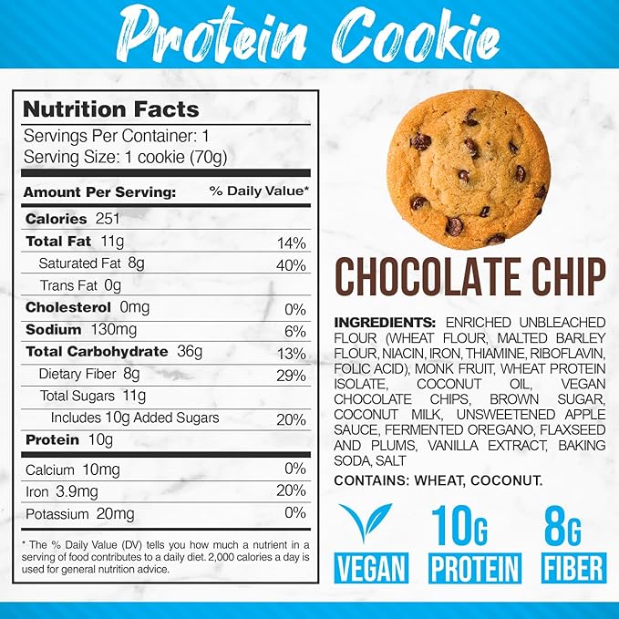 Forzagen Vegan Protein Cookies - Chocolate Chip Flavor | Low Carb Protein Treats, Healthy Snacks, No Artificial Sweeteners and Trans Fat | Plant Based Vegan Snack,10g of Protein per Serving | 12-Pack