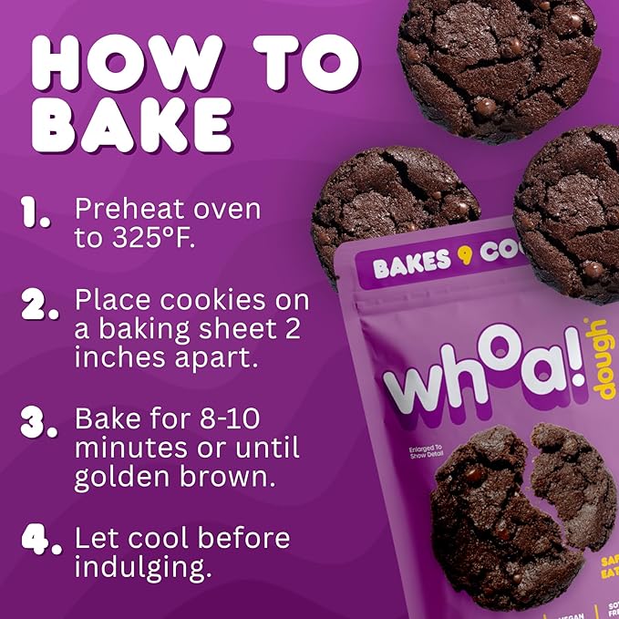 Whoa Dough Ready to Bake Cookie Dough Brownie Batter – Certified Non-GMO, Kosher, Gluten Free – Plant-Based Snack Dough Made with Real Ingredients – 6 Pack