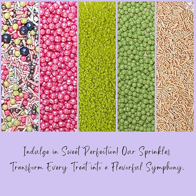 Confect Sprinkles for Cakes & Cupcakes | Birthday Party Mix - Hot Pink, Black & Orchid Green Dragees, Gold, Green Sparkling Sugar | Vegan, Gluten-Free, Nut-Free, Dairy-Free | Handcrafted - 5 Oz