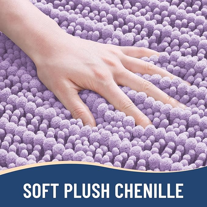 Arotive Luxury Chenille Bathroom Rug Mat, Extra Soft Thick Absorbent Shaggy Bath Rugs, Non-Slip Machine Wash Dry, Plush Bath Mats for Bathroom, Shower and Tub, 30x17, Light Purple