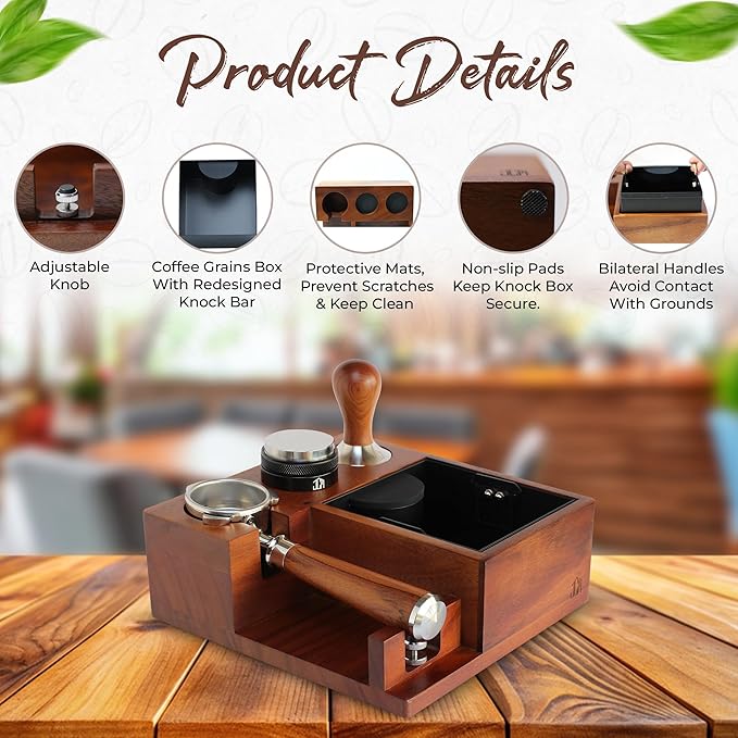 Espresso Knock Box & Tamping Station - Coffee Organizer Box for 51-54mm Tamper, Distributor, Portafilter Accessories - Includes Cleaning Brush
