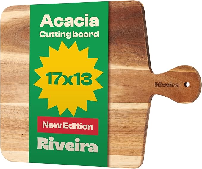 Riveira Acacia Wood Cutting Board – Gourmet Acacia Grandeur: 17 x 13 Wooden Cutting Board – Natural Wooden Cutting Boards For Kitchen Decorative – Innovative Juice Grooves Acacia Wooden Chopping Board