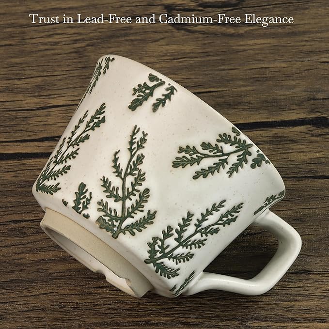 Ceramic Coffee Mug, 12 oz Novelty Unique Teacup with Large Handle, Stoneware Cup for Tea Mocha Latte Cappuccino Espresso (Set of 4, Butterfly Grass Ivy and Leaf)