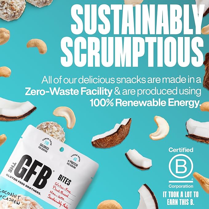 The GFB Coconut Cashew Protein Bites - Gluten Free, Plant Based, Non GMO, Sustainably Made – Ridiculously Tasty, Healthy, Vegan, Protein Energy Balls, 4 oz (6 Count)