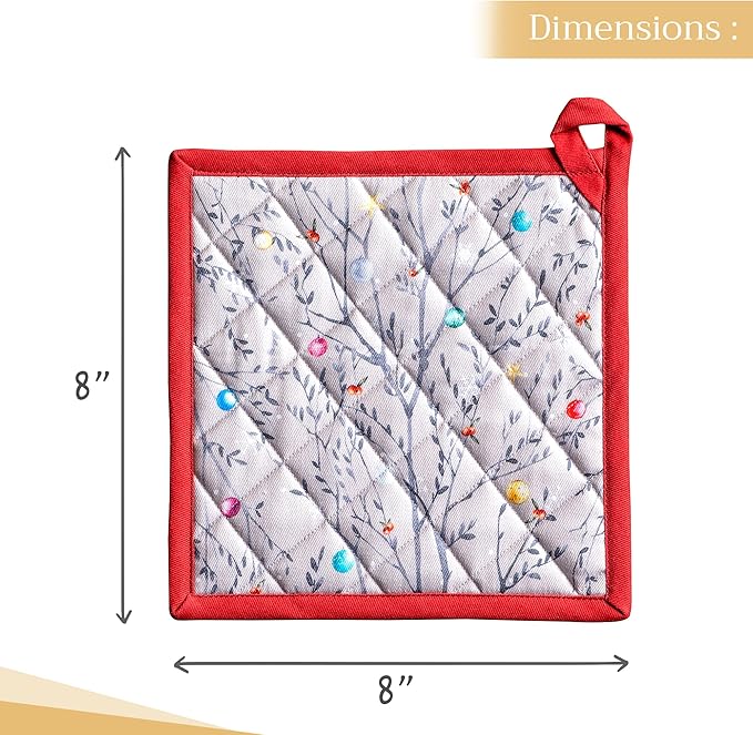 Maison d' Hermine Pot Holders 100% Cotton Heat Resistant Potholders 8" x 8" Hot Pads with Loop BBQ, Cooking, Baking, Grilling, Kitchen, Handling Hot Pans (Pack of 1, Fairy Christmas)