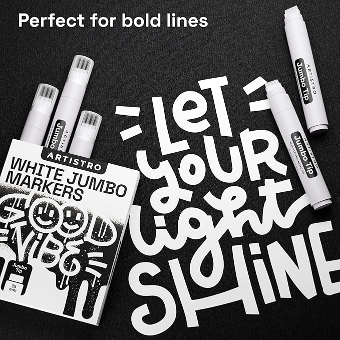 ARTISTRO 5 White Jumbo Markers Acrylic Markers with 15mm Jumbo Felt Tip for Murals Tagging Posters Art Journals & Calligraphy