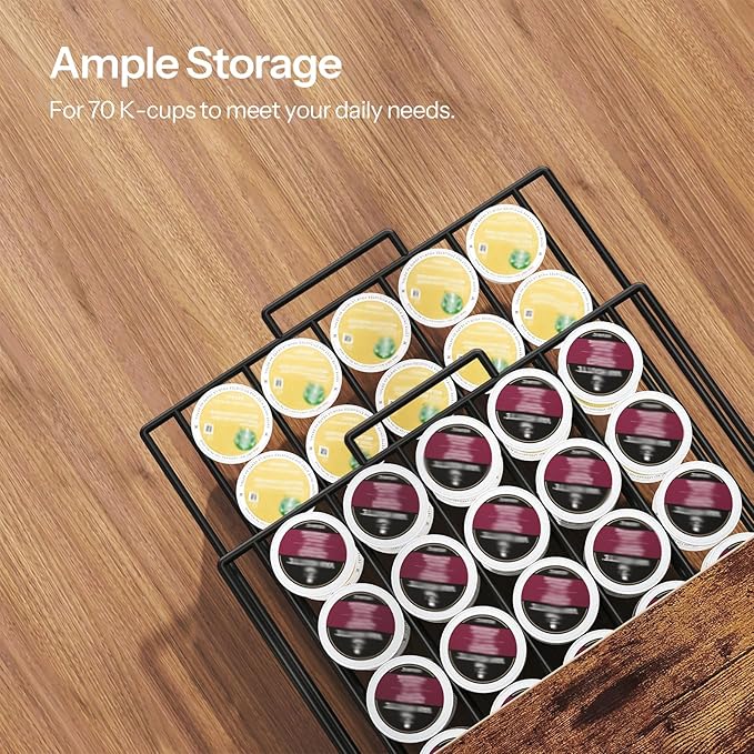 HOOBRO K Cup Holder, Coffee Pod Organizer for Counter, 70 Capacity Pods Storage Organizer, Coffee Maker Stand with Mug Rack, Coffee Station for Syrup, Rustic Brown and Black BF03CR01