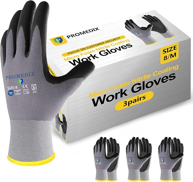 PROMEDIX P Nitrile Coated Work Gloves,MicroFoam Safety Work Gloves Men,Seamless Knit Nylon&spandex Gloves with Grip
