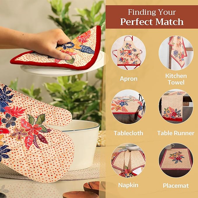 Maison d' Hermine Pot Holders 100% Cotton Heat Resistant Potholders 8" x 8" Hot Pads with Loop BBQ, Cooking, Baking, Grilling, Kitchen, Handling Hot Pans (Pack of 1, Kalahari)