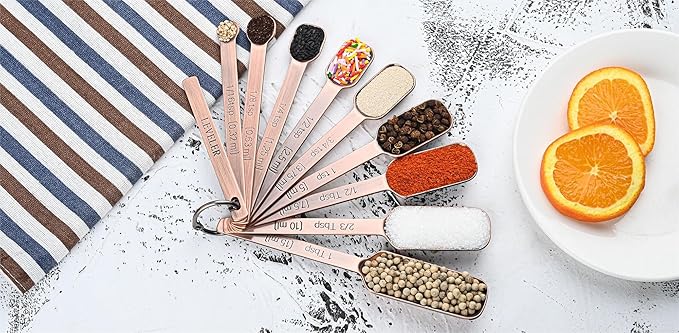 Measuring Cups and Spoons Set, Copper Measuring Cups and Spoons Set 17, Stainless Steel Measuring Cups and Spoons set, Metal 7 Measuring Cups and 9 Measuring Spoons with 1 Leveler for Kitchen