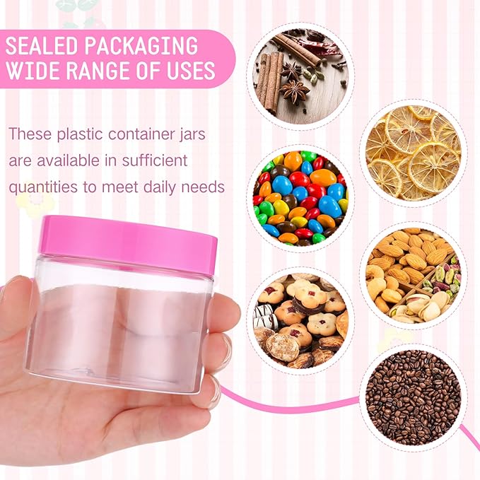 Patelai 4 Pieces Round Wide-mouth Leak Proof Plastic Container Jars with Lids for Travel Storage Makeup Beauty Products Face Creams Oils Salves Ointments DIY Making(6 Ounce,Pink)