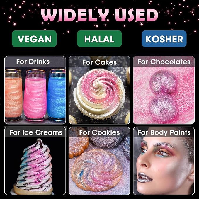 NiHome Edible Food-Grade Glimmer Powder Glitter Luster Dust Metallic Food Decorating Sprinkle Glimmery Dust for Drink Wine Beverage Cake Candy Dessert Bakery Restaurant Vegan (0.18oz/5g, Pink)