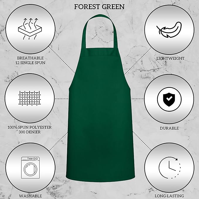 GREEN LIFESTYLE 12 Pack Professional Chef Apron – Grilling Aprons for Men, Waterproof Cooking Aprons for BBQ, Work or Restaurant Use, Kitchen Aprons for Women – Green, No Pockets