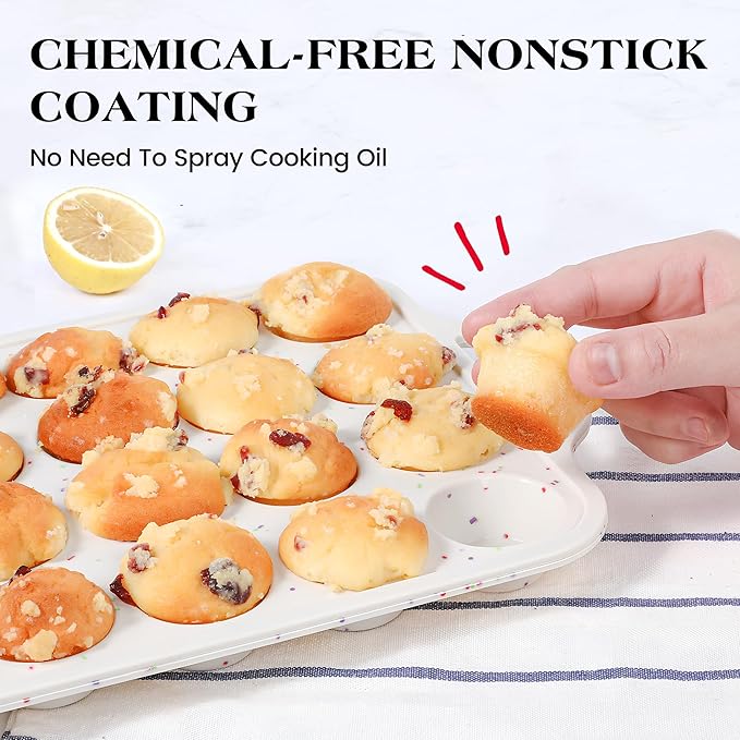 1 Pc Silicone Mini Muffin Pan With Metal Frame, 24 Cups Nonstick Cupcake Tray for Baking, Small Muffin Molds with Handles (Cream)