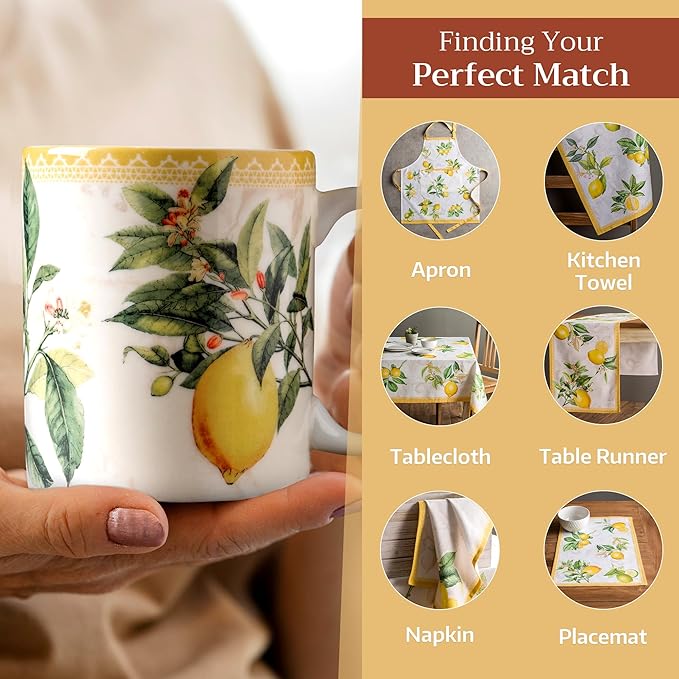 Maison d' Hermine Coffee Mug with Handles Fine Bone China Mugs Pack of Two Tea Cups for Hot Beverages Cappuccino Latte Home Restaurant Office Perfect for Gift (Limoncello, 12 Ounce)