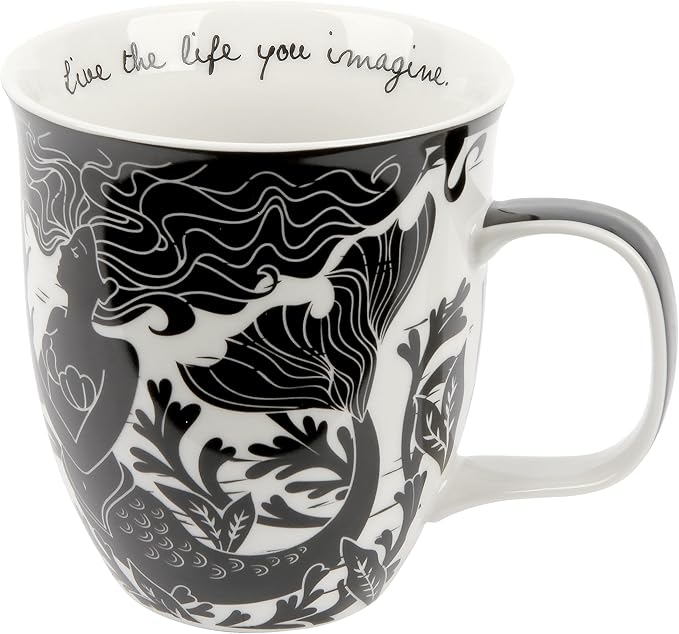 Karma Gifts 16 oz Black and White Boho Mug Mermaid - Cute Coffee and Tea Mug - Ceramic Coffee Mugs for Women and Men