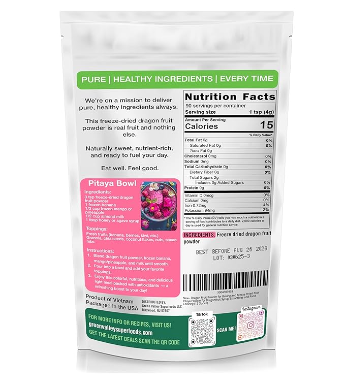Dragon Fruit Powder for Baking and Freeze Dried Pink Pitaya Powder for Dragonfruit Syrup, Smoothies and Food Coloring (12 Ounce)