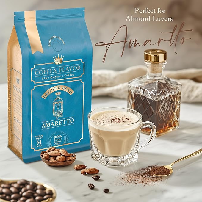 Flavored Ground Coffee – Amaretto (Almond), 100% Arabica, Single Origin, Medium Roast, USDA Organic, Naturally Flavored – by Coffea Flavor