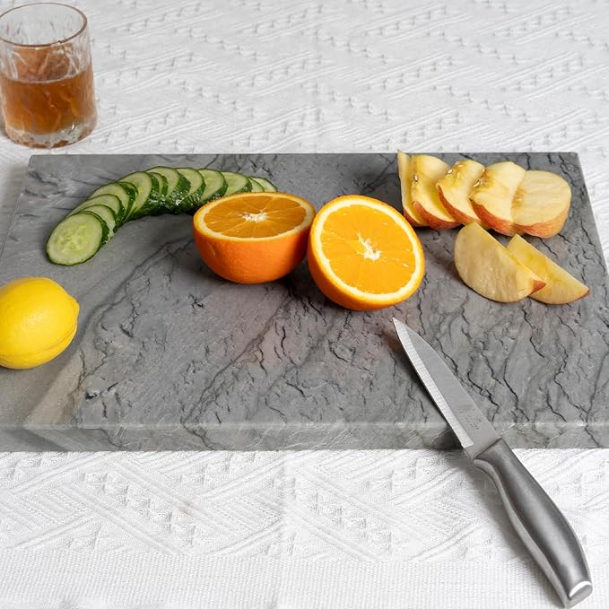Koville Natural Marble Pastry Board for Kitchen, 16" x 12" Marble Tray Cutting & Charcuterie Board Slab for Countertop, Stone Cheese Resistant Pastry Tray, Rectangular Serving & Chopping Slab - Dark