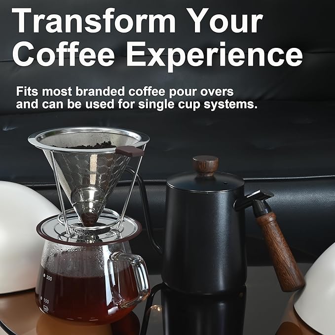 Pour Over Coffee Dripper, Pour-over Filters with 800 Mesh Steel Mesh Optimize Extraction For Rich Coffee Flavor, Stainless Steel Filter, Paperless Pour-over