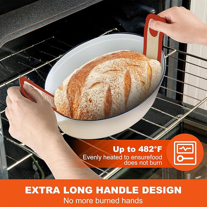 Silicone Bread Sling Dutch Oven Liner, Non-Stick & Easy Clean Reusable Oval Silicone Bread Sling Baking Mat, Easy to Transfer Sourdough Bread - 2 Red Set