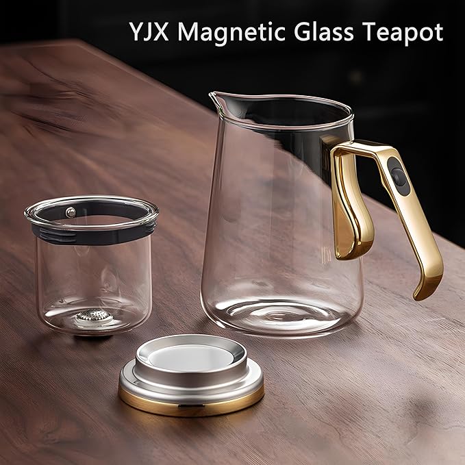 YJX 25.4oz Magnetic Glass Teapot Set with 40.6oz Cast Iron Tea Kettle for Stovetop, Small Enchanted Brewing Tea Pot, Witchcraft Magic Borosilicate Tea Set with Strainer for Loose Leaf