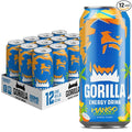 Gorilla Energy Drink, Mango Coconut, 200mg Natural Caffeine, Real Fruit Juice Squeezed & Concentrated, L-Theanine, Taurine, Ginseng, Acetyl L-Carnitine, No Added Sugar and No Artificial Colors, 12 Pack