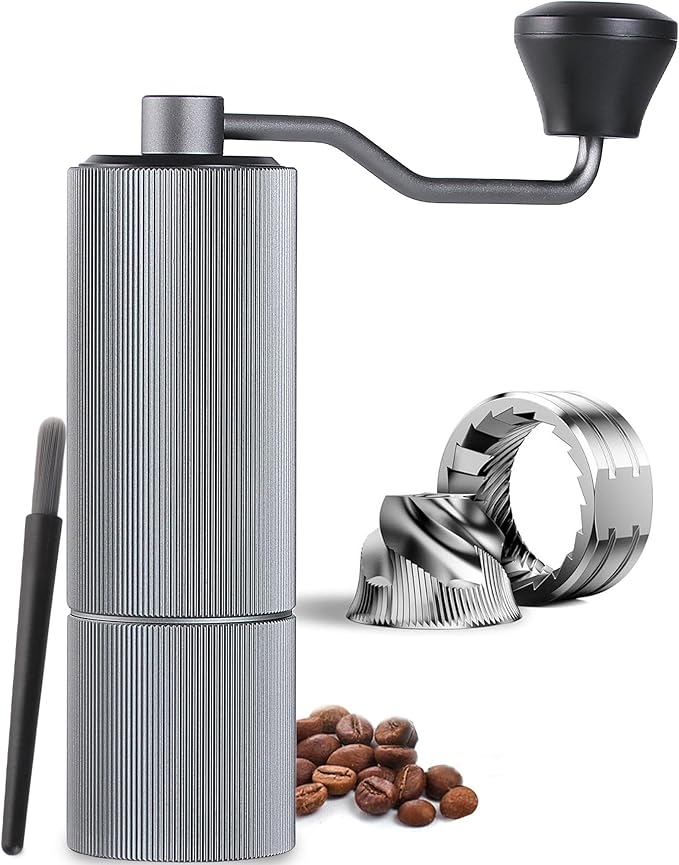 Mini Manual Coffee Grinder, 40 Adjustable Settings, Portable Hand Mill with 30g Capacity, Conical Burr for Espresso, Pour Over, Travel, Camping, Office (Gray)