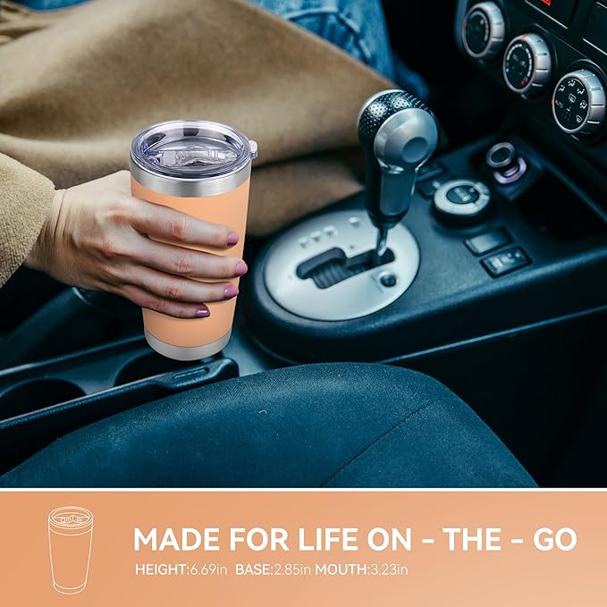 20 oz Tumbler Stainless Steel Tumblers Bulk with Lid Double Wall Insulated Coffee Tumbler Cups for Hot & Cold Drinks Powder Coated Travel Coffee Tumbler Mug Metal (Cream Orange, 1 pack)