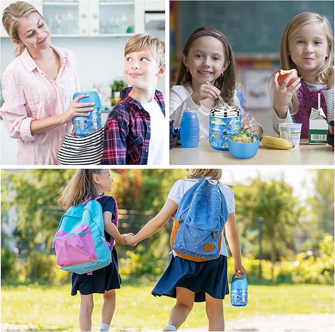 17 oz Insulated Lunch Containers Hot Food Jar, Wide Mouth Lunch Thermo for Kids Adults, Vacuum Stainless Steel Lunch Box With Handle Folding Spoon for School, Office Blue - Car