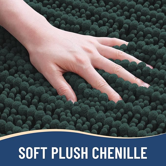 Arotive Luxury Chenille Bathroom Rug Mat, Extra Soft Thick Absorbent Shaggy Bath Rugs, Non-Slip Machine Wash Dry, Plush Bath Mats for Bathroom, Shower and Tub, 47x17, Dark Green