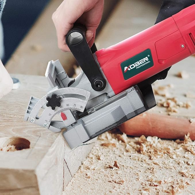 AOBEN Biscuit Cutter Plate Joiner 8.5 Amp With No. 0 Wood(30 Pcs) No. 10 Wood(30 Pcs) No. 20 Wood(50 Pcs), 4" Tungsten Carbide Tipped Blade, Adjustable Angle And Dust Bag