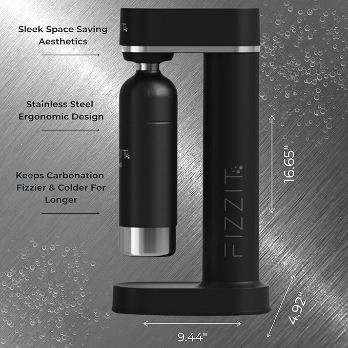 Fizzit Spärklï Carbonated Water Soda Maker with Stainless Steel Bottle Included,Dishwasher Safe (Sparkli-Black)