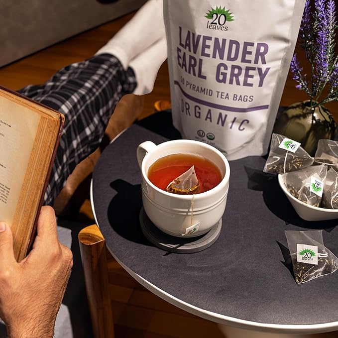 Lavender Earl Grey Black Tea - 100% Certified Organic - 50 Pyramid Tea Bags Sachets in a Resealable Bag