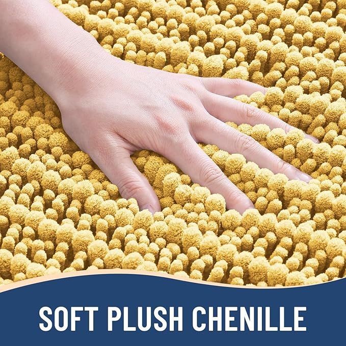 Arotive Luxury Chenille Bathroom Rug Mat, Extra Soft Thick Absorbent Shaggy Bath Rugs, Non-Slip Machine Wash Dry, Plush Bath Mats for Bathroom, Shower and Tub, 47x17, Yellow