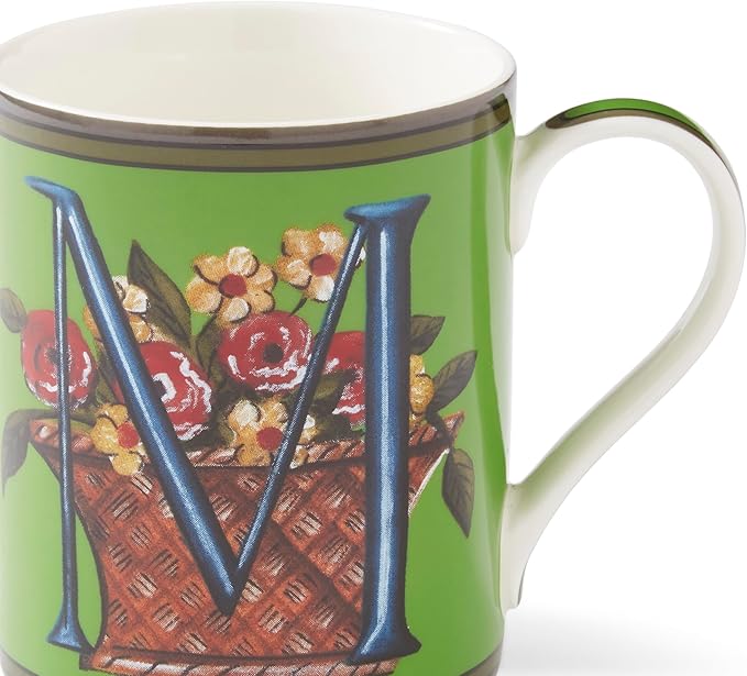 Spode Kit Kemp Alphabet Mug - Letter M Monogram in Fine China, 12oz Ceramic Coffee Cup for Hot Drinks, Personalized Drinkware for Unique Gifts, Dishwasher Safe Tea or Coffee Mug - Gift Box Included