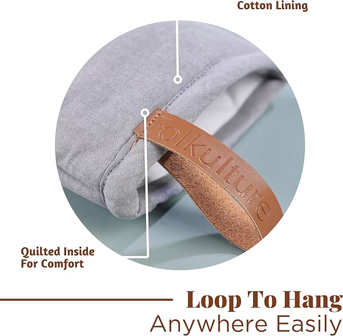 Folkulture Mini Oven Mitts Heat Resistant | (5.75x9) Set of 2 Short Grey Oven Mitts with Hanging Loop | 100% Cotton Oven Gloves or Kitchen Mittens | Small Oven Mitt Set, Grey Scallop Oven Mits