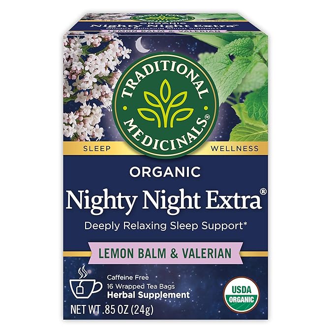 Traditional Medicinals Organic Nighty Night Extra Tea With Valerian Root for Relaxation, 16 Tea Bags (Pack of 1)
